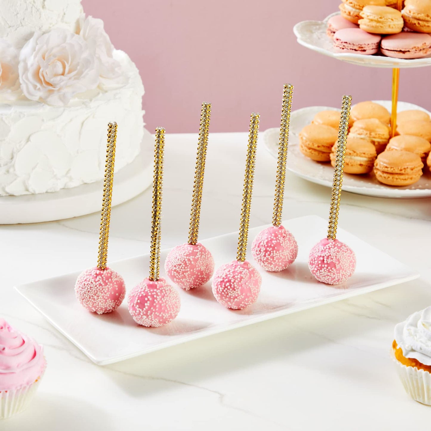 Sparkle And Bash 36 Pack Rhinestone Gold Cake Pop Sticks For Candy Apples, Lollipops, Dessert Bar (6 In)
