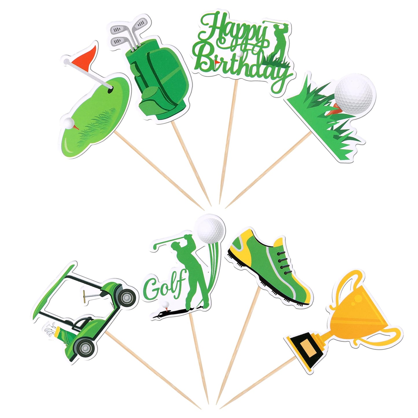 32 Pcs Golf Cupcake Toppers Trophy Lawn Golf Shoes Bag Ball Carts Cupcake Picks For Golf Sports Player Theme Baby Shower Kids Bi