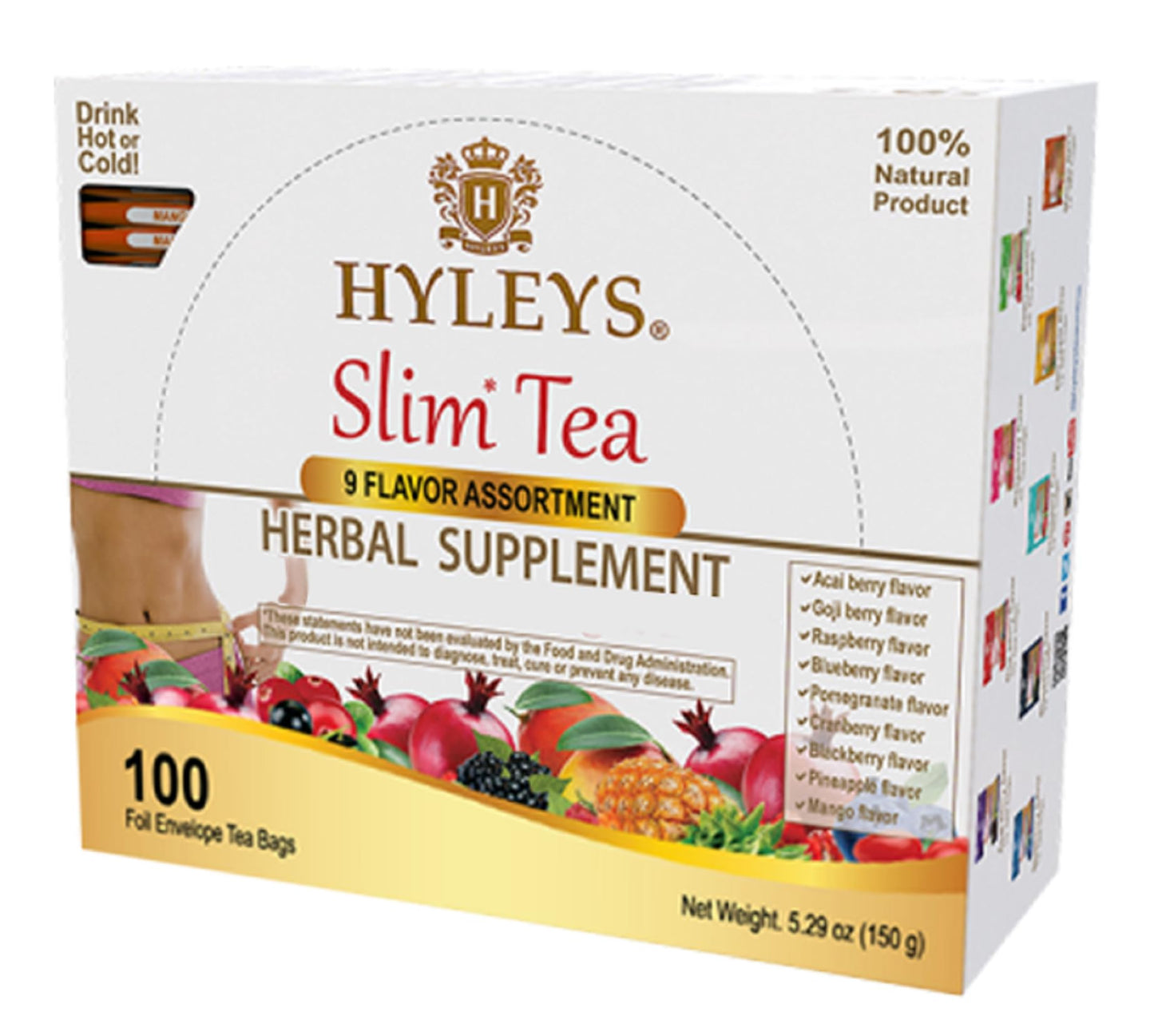HYLEYS Slim Tea Assorted 9 Flavor Assortment 100 Count Herbal Supplement