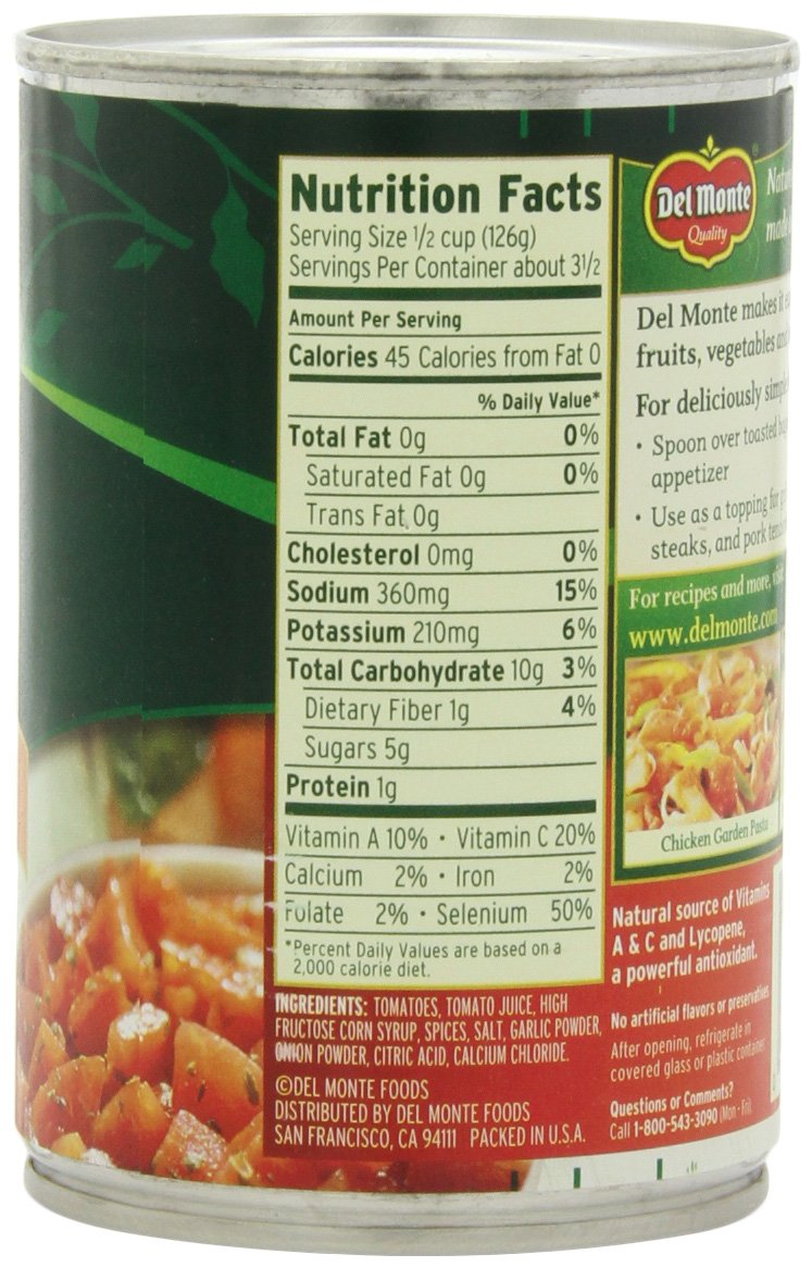 Del Monte Diced Tomatoes Basil, Garlic And Oregano, 14.5-Ounce (Pack Of 8)