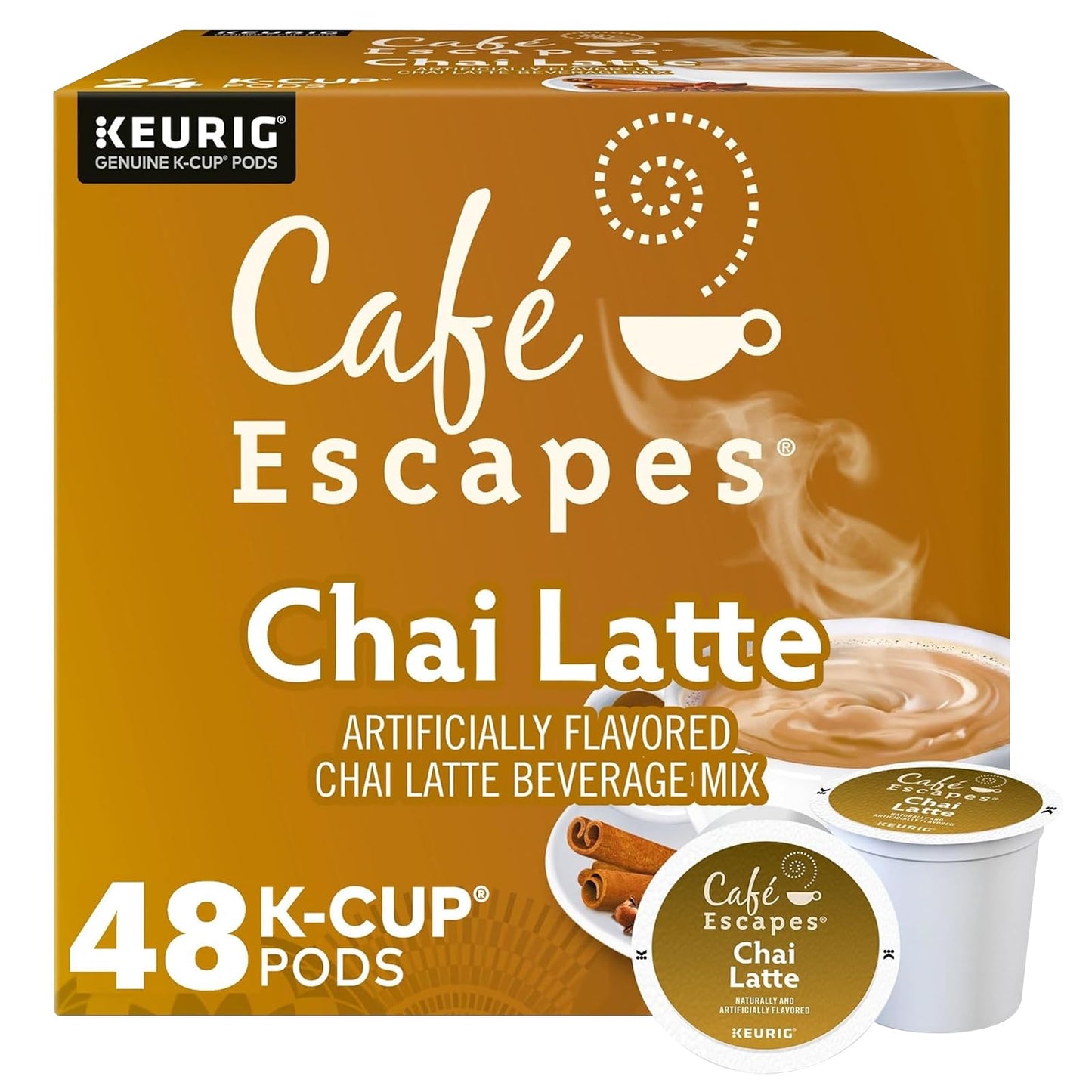 Café Escapes Chai Latte K-Cup Packs, 48 Count, Compatible with Keurig Brewers