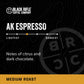 Black   Coffee AK Espresso Medium Roast Coffee Pods, 50 Count, Colombian & Brazilian Grounds, Nutty Aroma, Citrus & Dark Chocolate Flavors