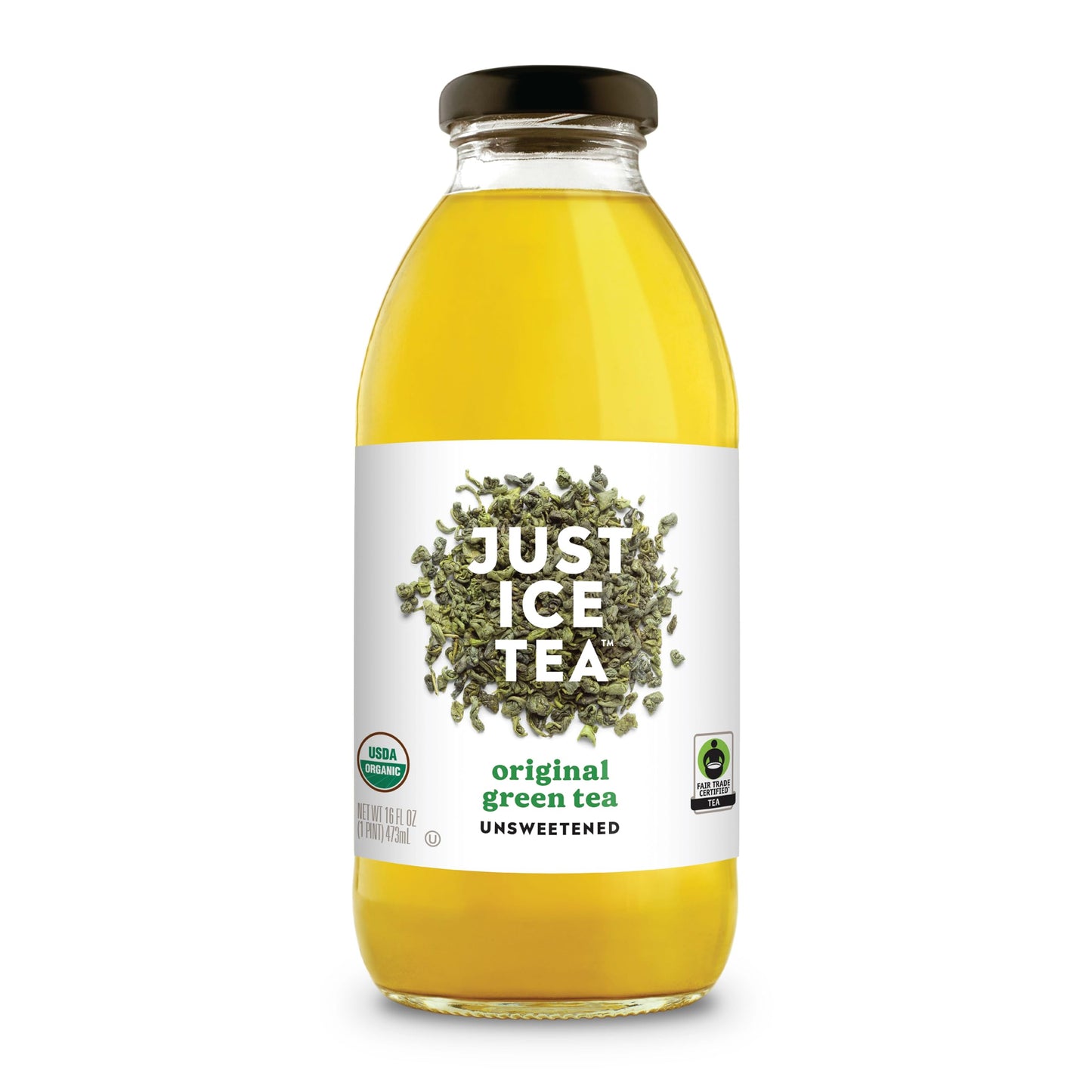 Just Ice Tea Organic Iced Tea, Original Green Tea, Pack of 12, 16 Fl Oz Glass Bottles