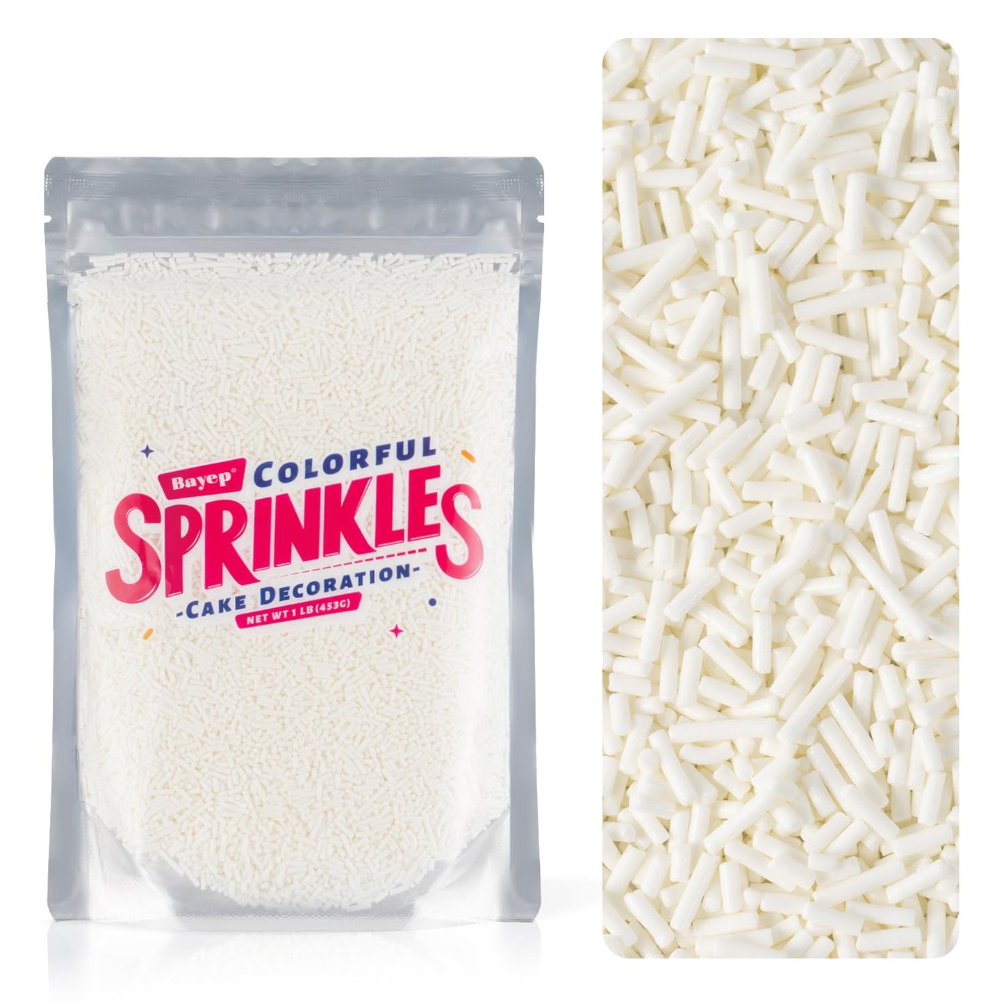 Edible White Sprinkles Bulk 16 Oz Bulk White Jimmies For Ice Cream Dessert Toppings Brownies Cookies  Cupcakes  Cake Decorating Birthday Baby Shower
