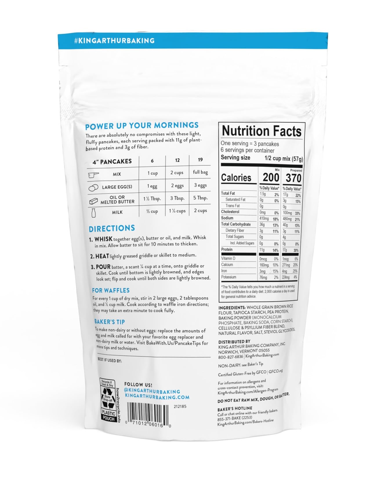 King Arthur Flour Gluten Free Protein Pancake Mix, Non-Gmo Project Verified, No Sugar Added, Non-Dairy, 12 Oz