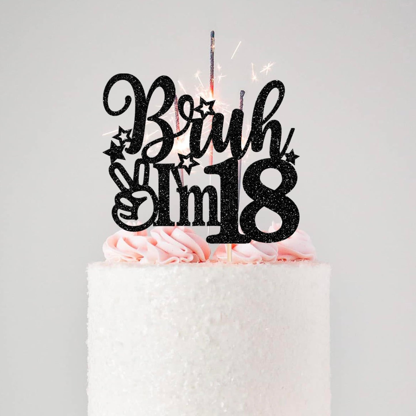 Rssta i Cake Topper Black Star Glitter 18th Birthday Decorations, Model XM1222-18, Perfect for Celebrating Cheers to 18 Years