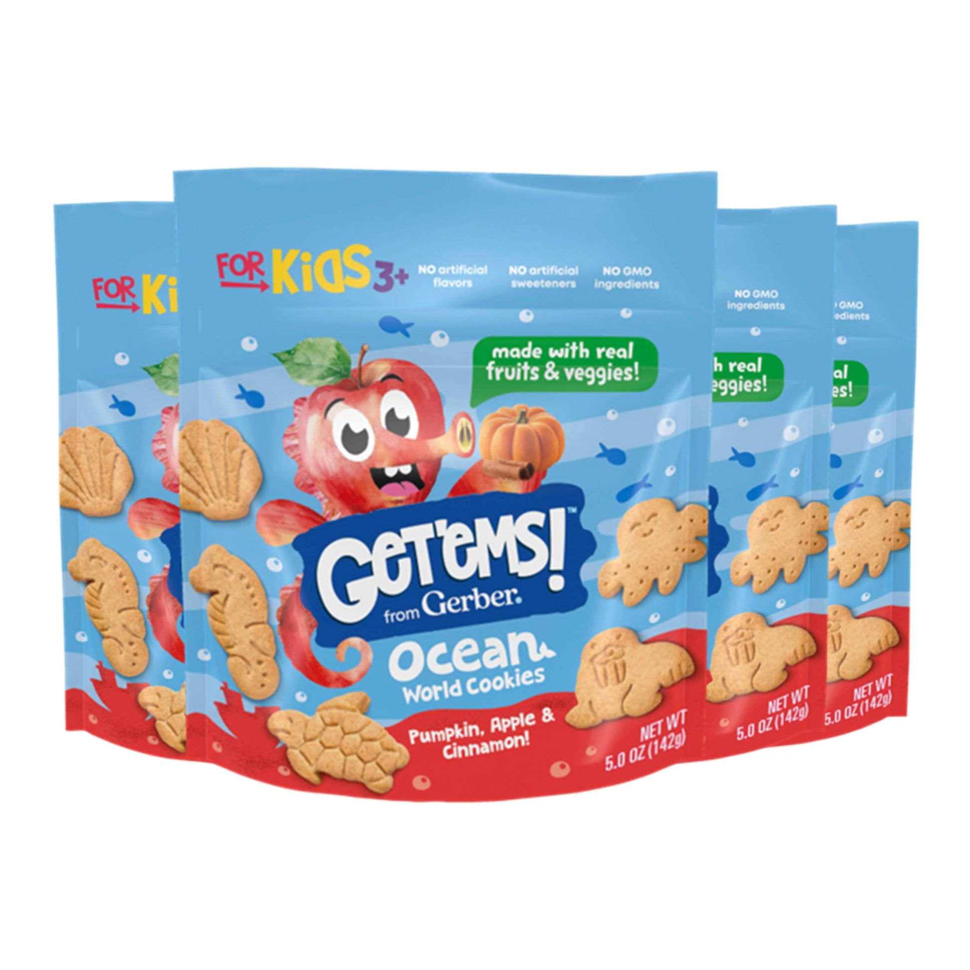 Get ems! from Gerber Pumpkin, Apple & Cinnamon Ocean World Cookies, Kids Snack Made with Real Veggies & Fruits, Iron & Vitamin 