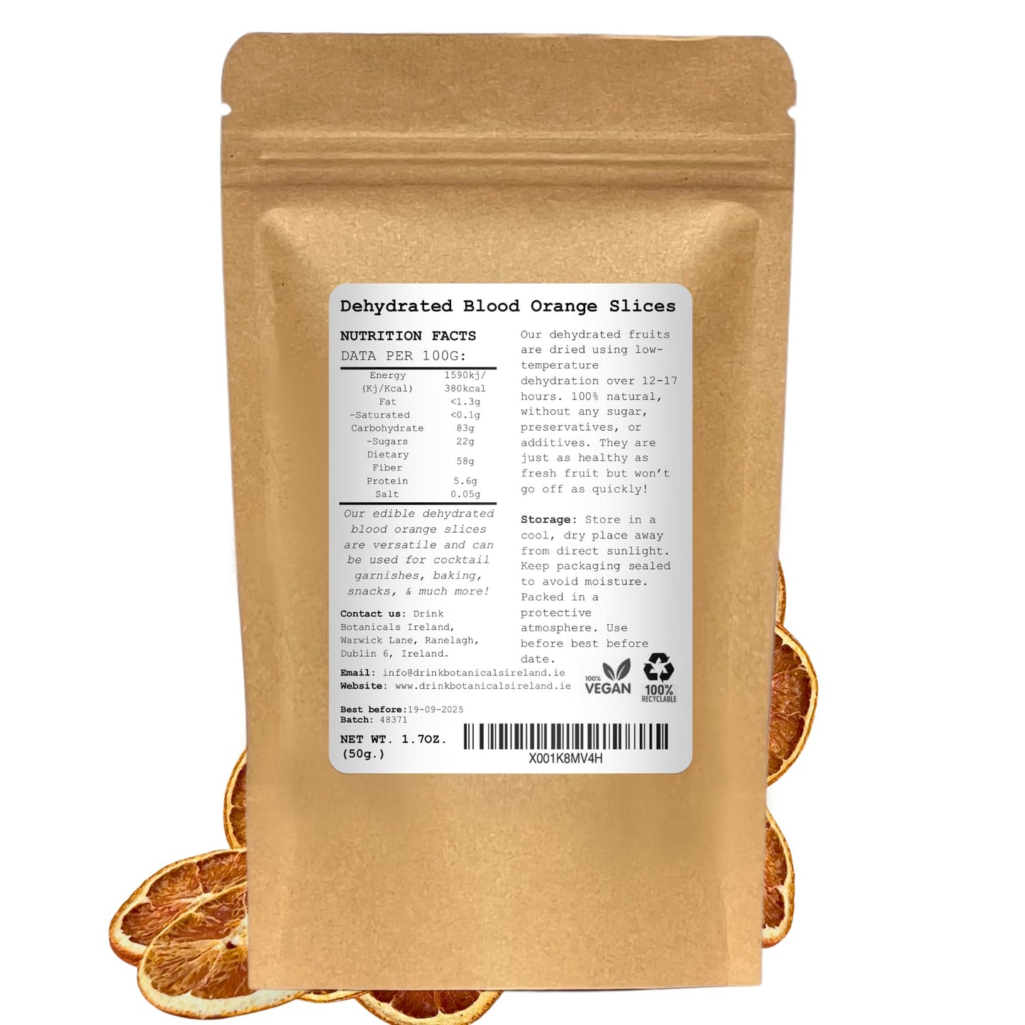 Drink Botanicals Dehydrated Blood Orange Slices - 100% Natural, 3.5 oz (100g), Ideal for Cocktails, Cakes, and Decoration