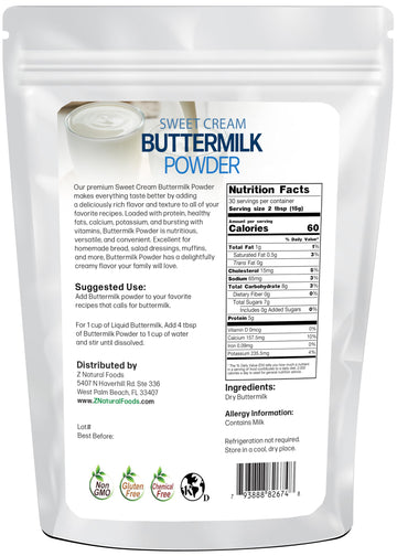 Z Natural Foods - Sweet Cream Buttermilk Powder-100% Natural- Gluten Free- Non Gmo Dry Buttermilk- 1 Lb