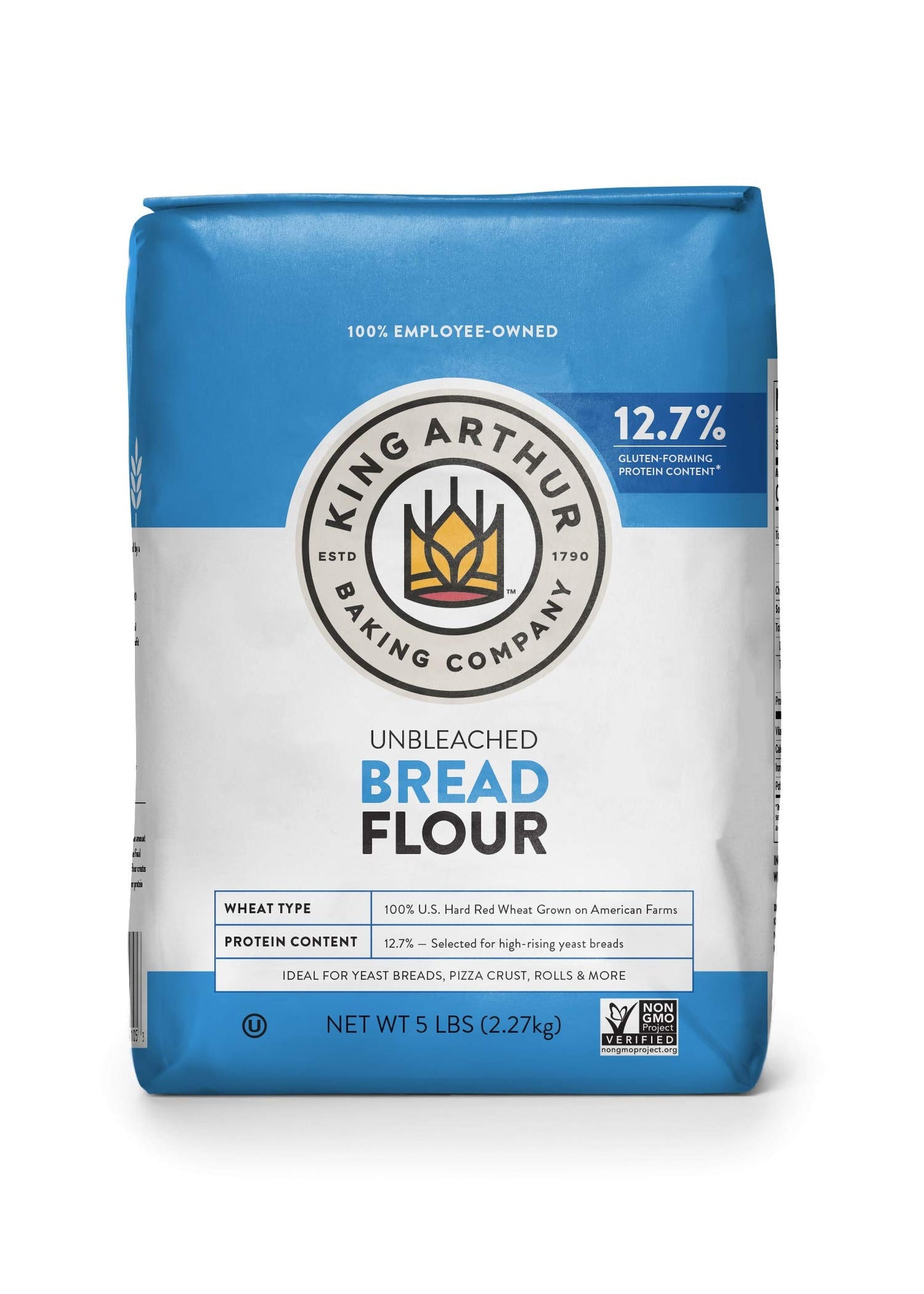 King Arthur Unbleached Bread Flour: enhanced High-Protein 12.7% for Perfect Breads  Rolls & Pizza Dough - Non-GMO  Kosher Certified  No Preservatives - Ideal for Bread Machines & Artisan Baking - 5 lbs
