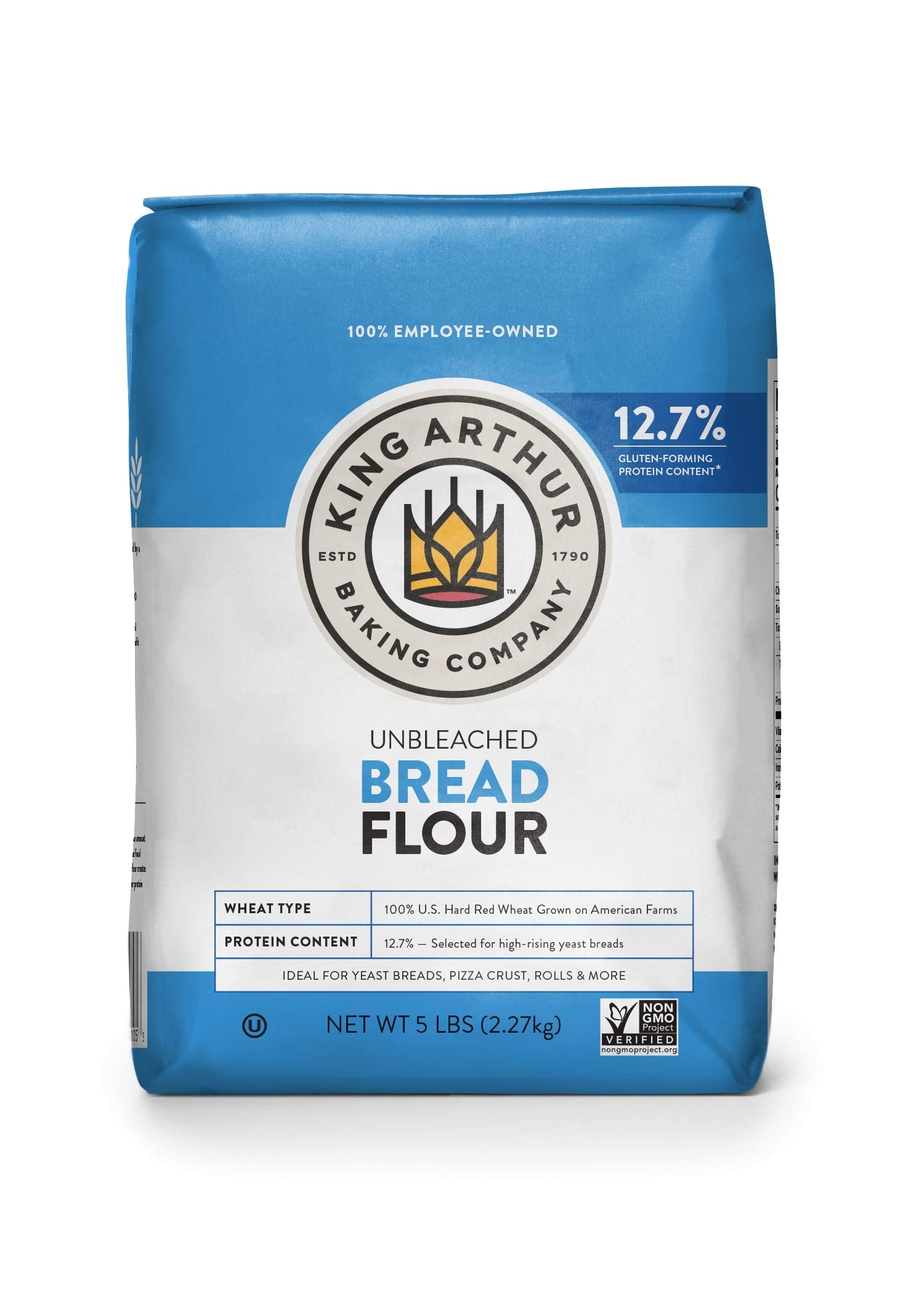King Arthur Unbleached Bread Flour: enhanced High-Protein 12.7% for Perfect Breads  Rolls & Pizza Dough - Non-GMO  Kosher Certified  No Preservatives - Ideal for Bread Machines & Artisan Baking - 5 lbs