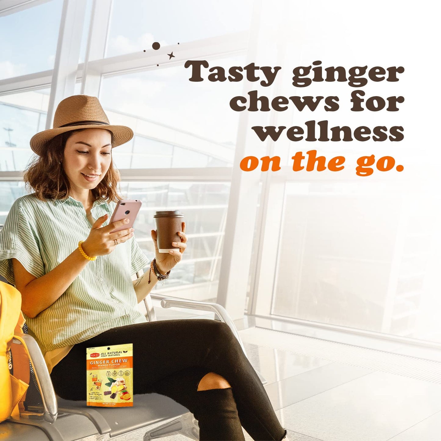 Pocas Mango Ginger Chews - Sweet and Zesty Ginger Chew, Individually Wrapped Low-Calorie Snacks, Ginger Candy Made with Pure Can