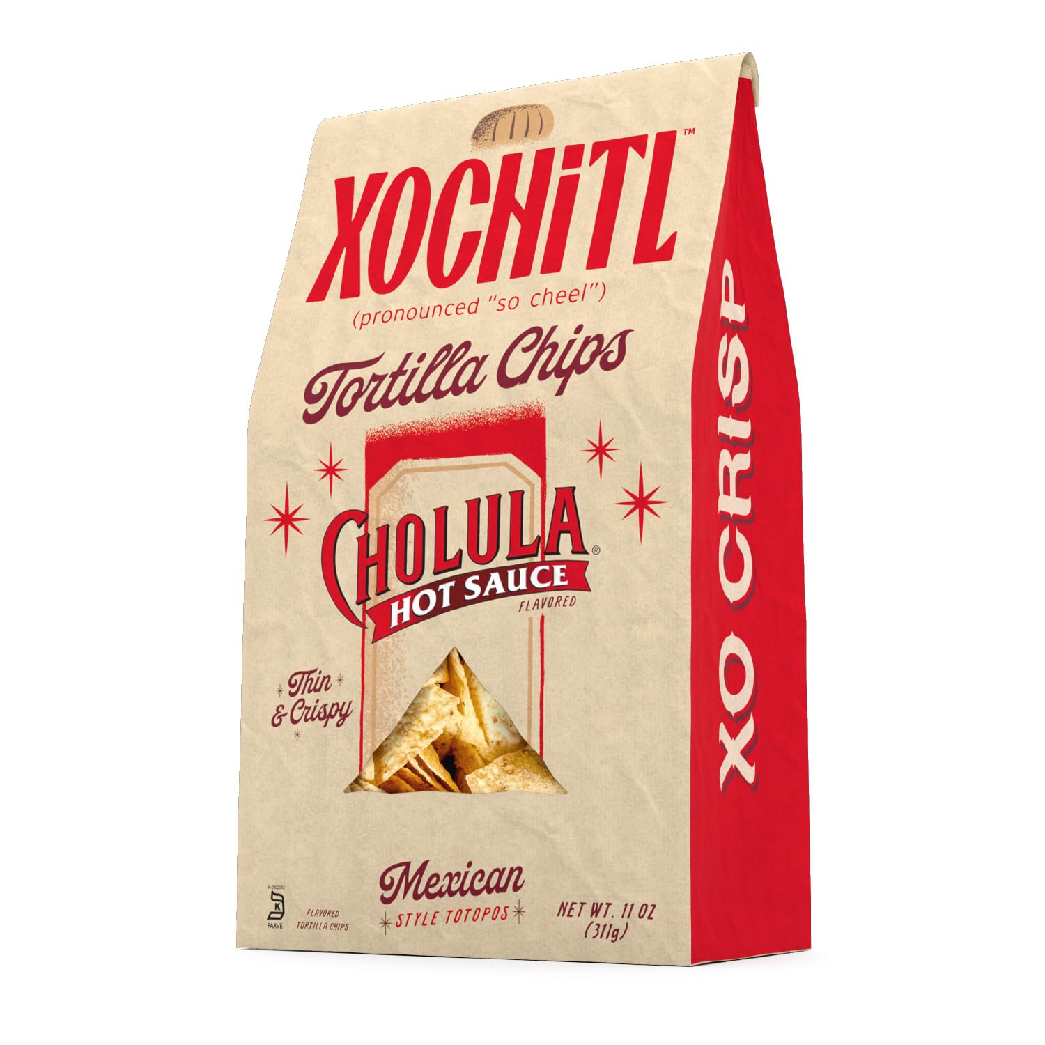 Xochitl Tortilla Chips Cholula Hot Sauce Flavored - Thin & Crispy White Corn Chips, Mexican-Style, Gluten-Free, 11 oz (Pack of 4