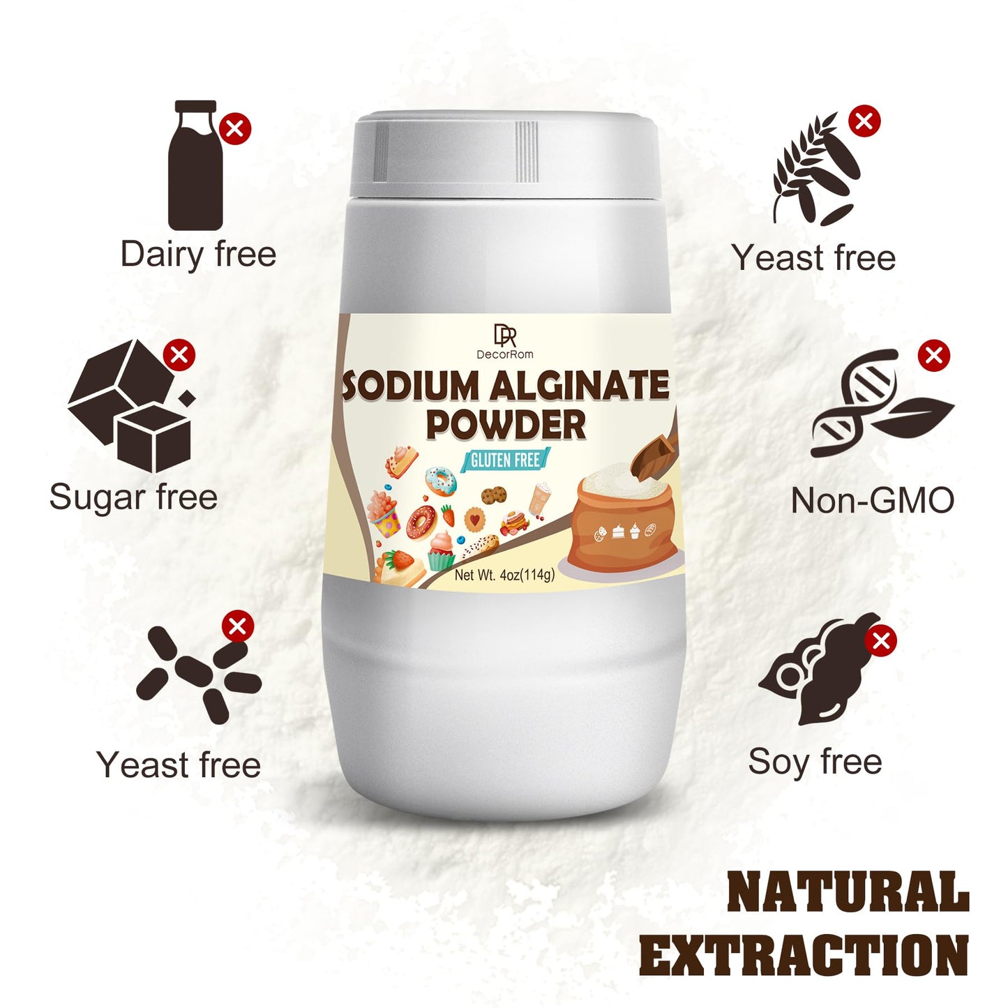 Sodium Alginate Powder 4Oz - Pure Sodium Alginate Thickening Powder Gelling Agent For Caviar Spheres Making, Desserts, Ice Cream