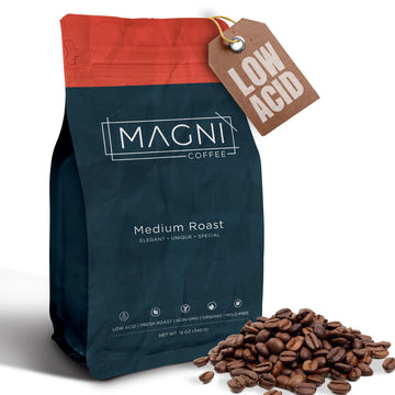 Magni Coffee - Whole Beans - Medium Roast - Low Acid - Single Origin Usda Organic Non-Gmo Beans Third Party Tested For Mycotoxins & Pesticides - Fair Trade -12 Oz