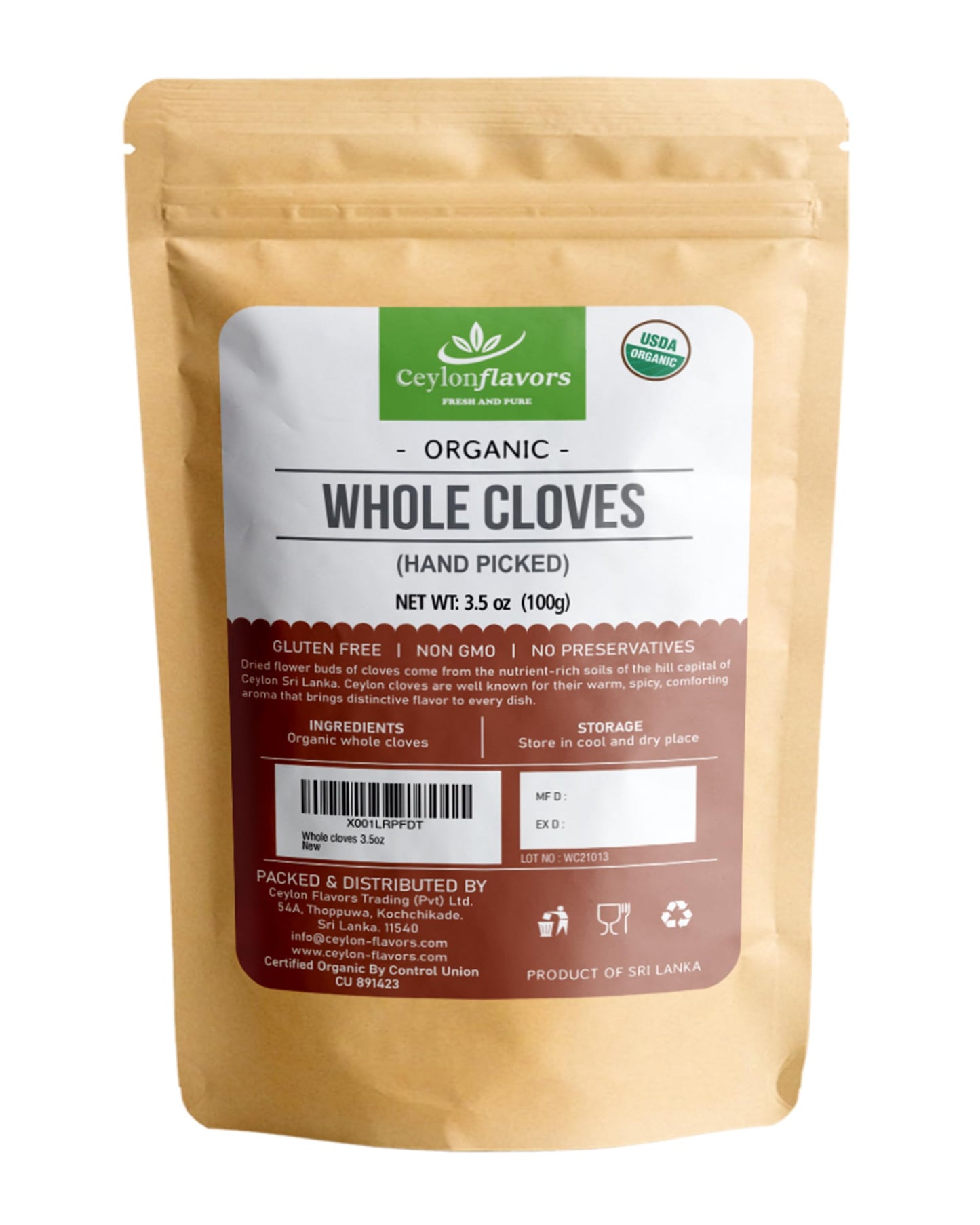 Ceylonflavors Fresh And Pure Organic Hand Picked Whole Cloves 3.5 Oz. Harvested From A Usda Certified Organic Farm In Sri Lanka