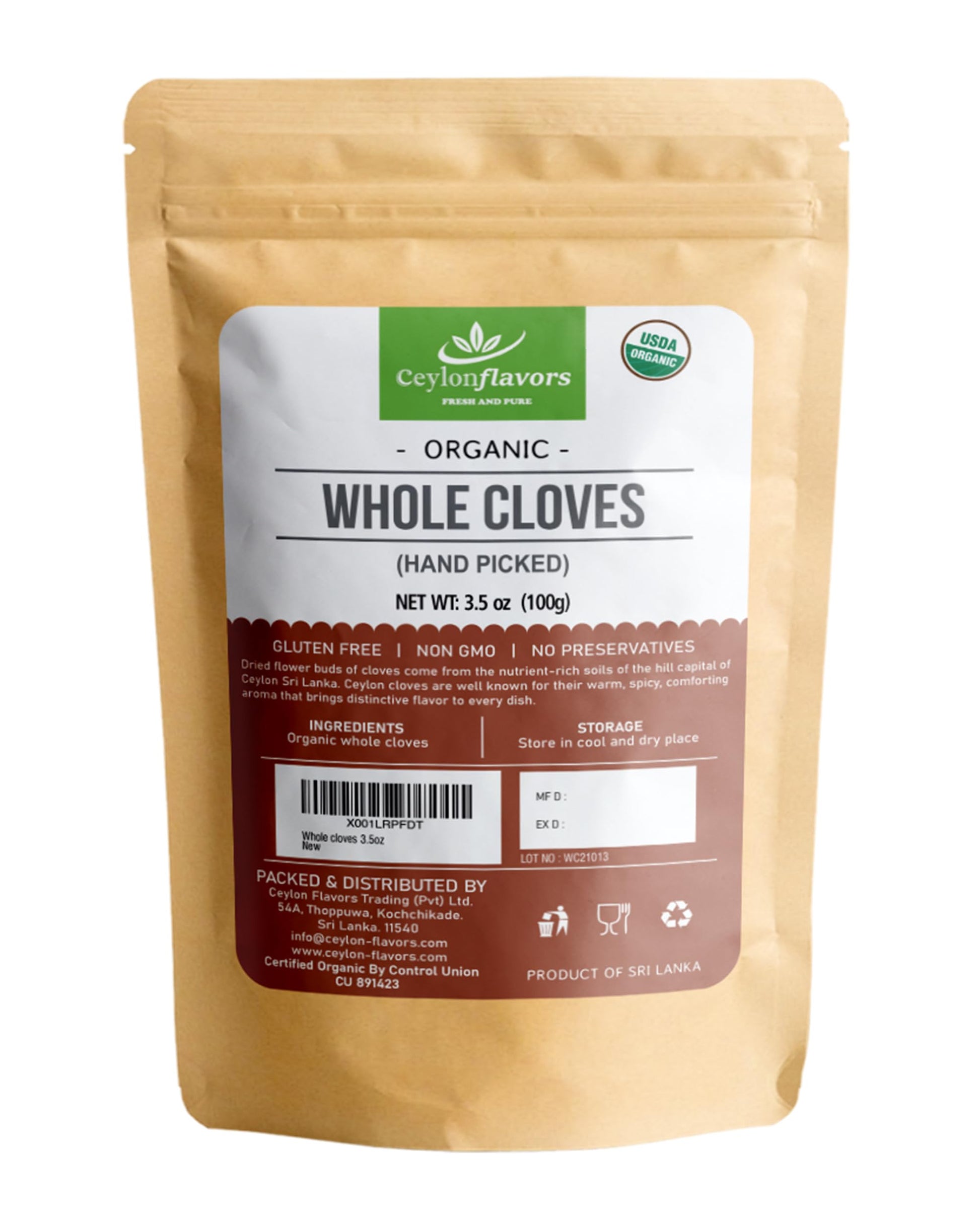 Ceylonflavors Fresh And Pure Organic Hand Picked Whole Cloves 3.5 Oz. Harvested From A Usda Certified Organic Farm In Sri Lanka