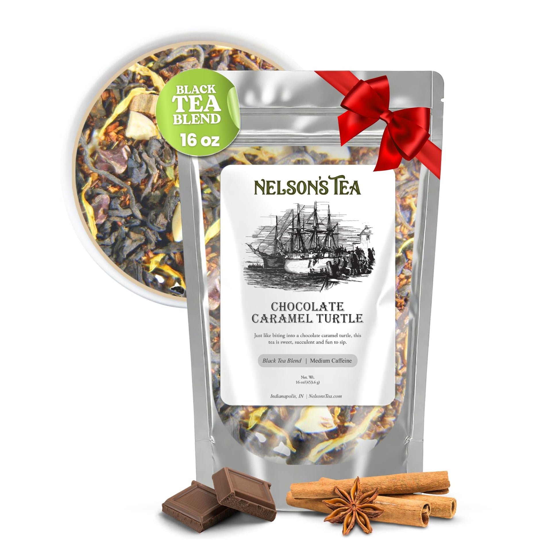Nelson's Tea - Chocolate Caramel Turtle Loose Leaf Tea - Blend of Red Rooibos, Cinnamon Chips, Marigold Petals, Caramel Pieces, 