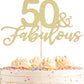 Ahaoray 50 Fabulous Cake Topper, Premium Gold Glitter Cardboard Cake Decoration For 50Th Happy Birthday Party - Fifty And Fabulo