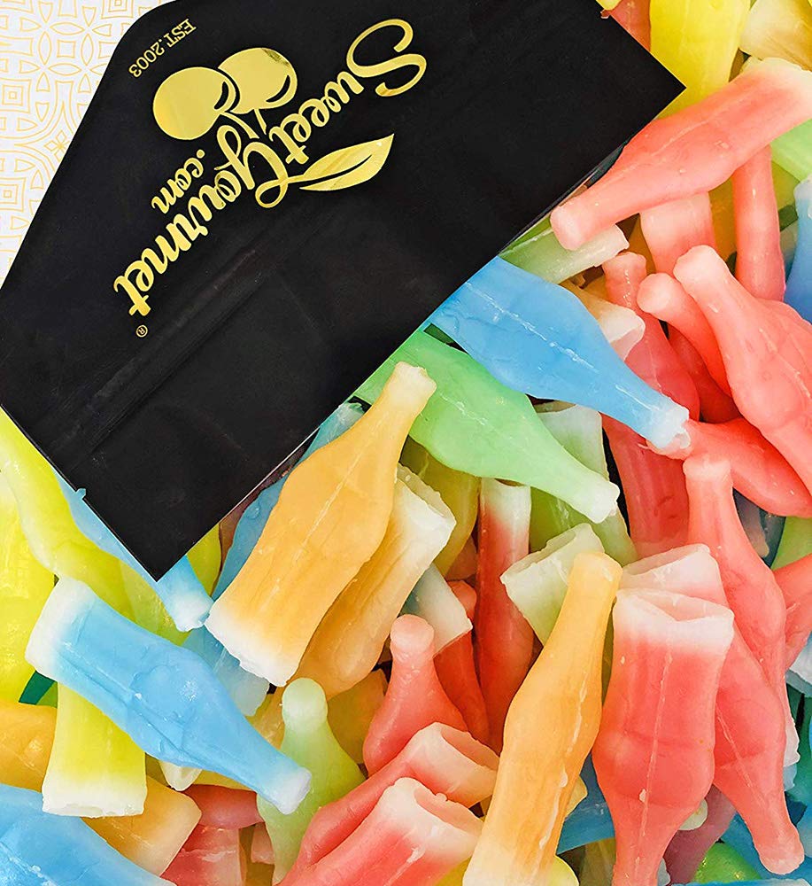 SweetGourmet Wax Candy Bottles with Drink Filling, Assorted Fruit Flavors, 1 Pound Bag