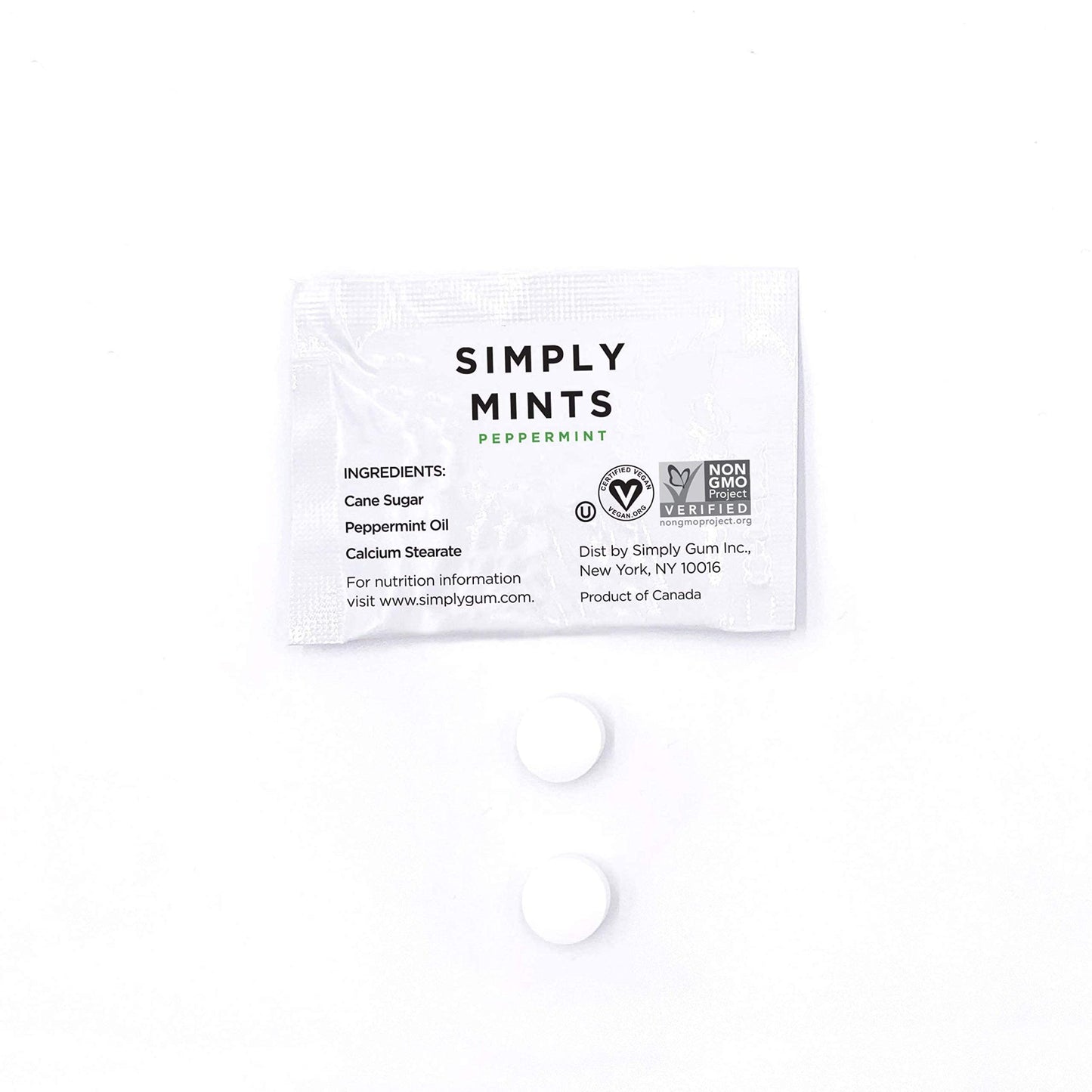 Simply Gum Peppermint Mints | Vegan, Non-GMO | 50 Individually Wrapped Pouches | White