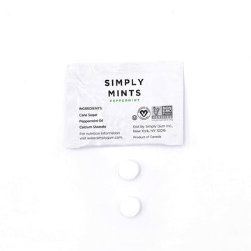 Simply Gum Peppermint Mints | Vegan, Non-GMO | 50 Individually Wrapped Pouches | White