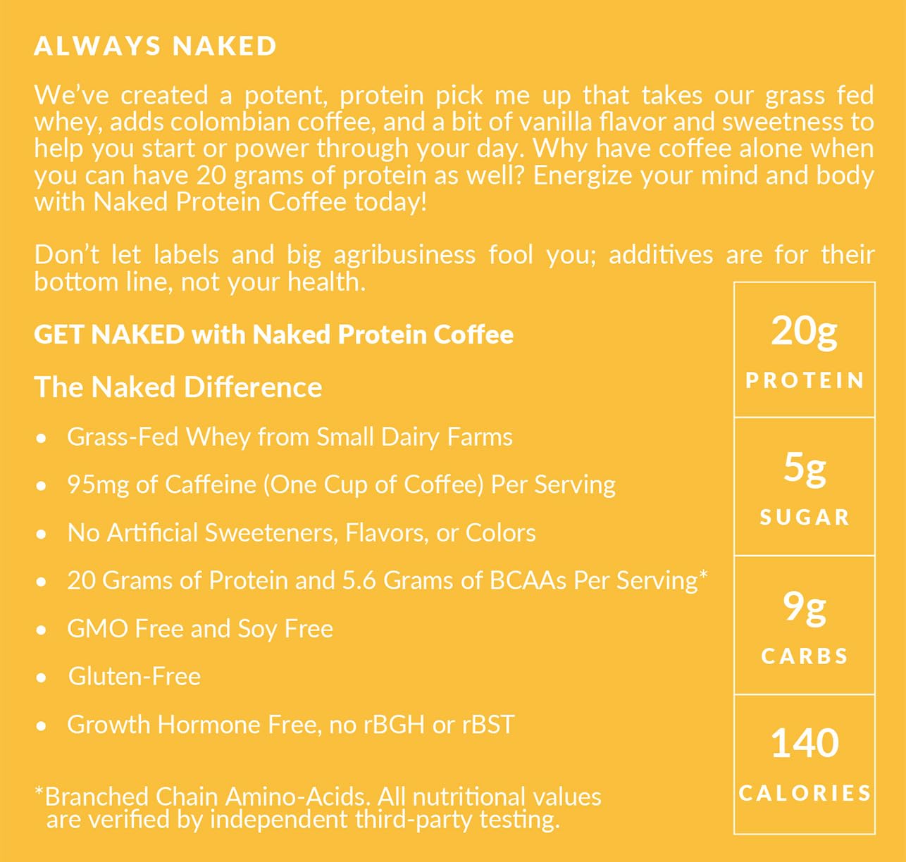 Naked Nutrition Vanilla Latte Protein Coffee - Instant Protein Shake, 17 Servings, Keto Friendly, Gluten Free