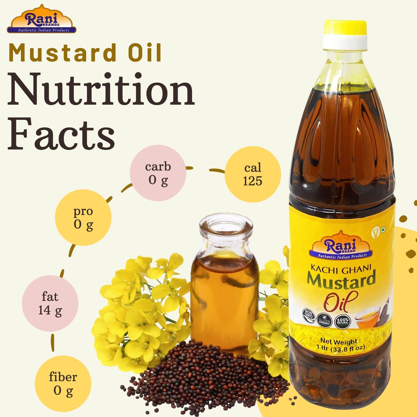 Rani Mustard Oil (Kachi Ghani) 6.76 Ounce (200ml) NON-GMO | Gluten Free | Vegan | 100% Natural | Kosher