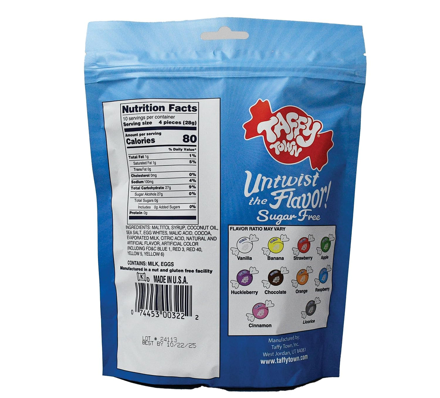 Taffy Town Saltwater Taffy- Sugar Free Assorted | Gourmet| Nougat-Style Candy| Soft & Delicious| Sumer Snack Treats| Good Party