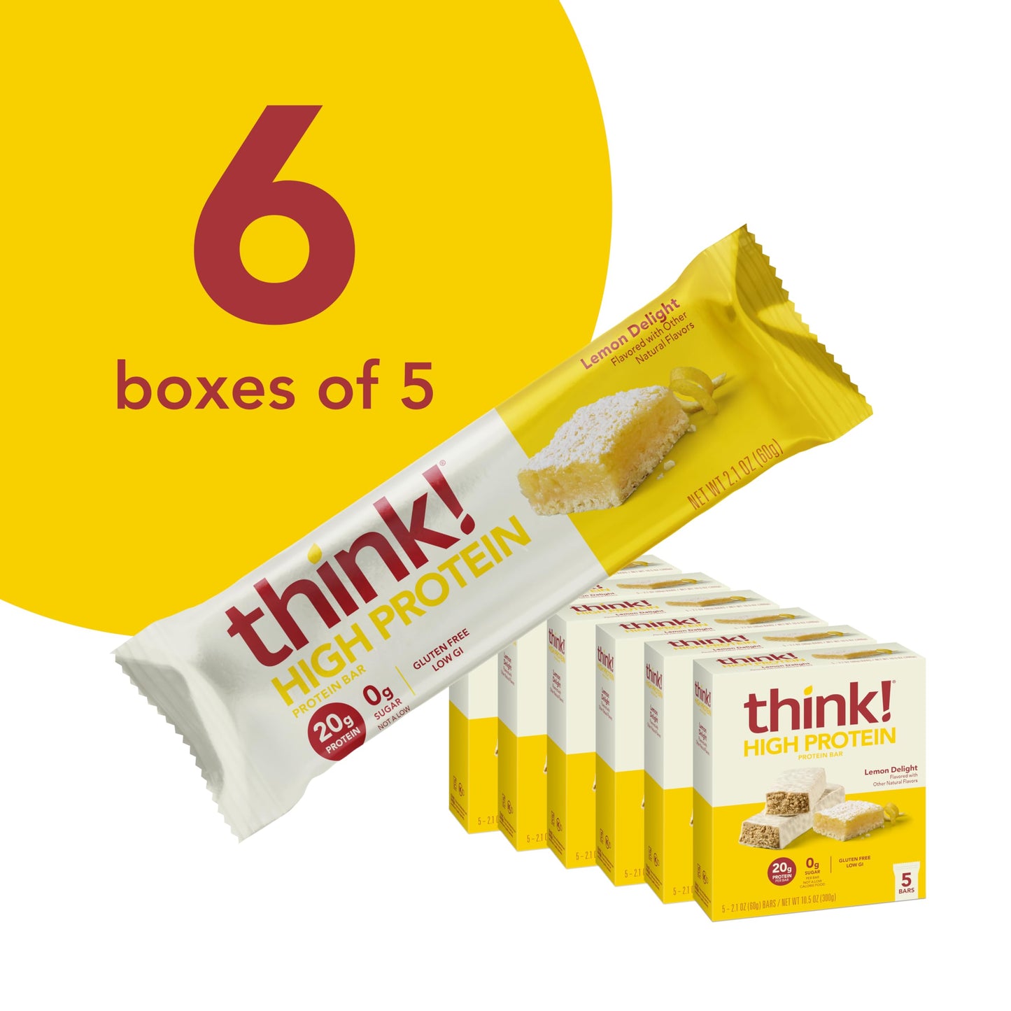 think! Protein Bars, High Protein Snacks, Gluten Free, Lemon Delight, 2.1 Oz, 30 Count