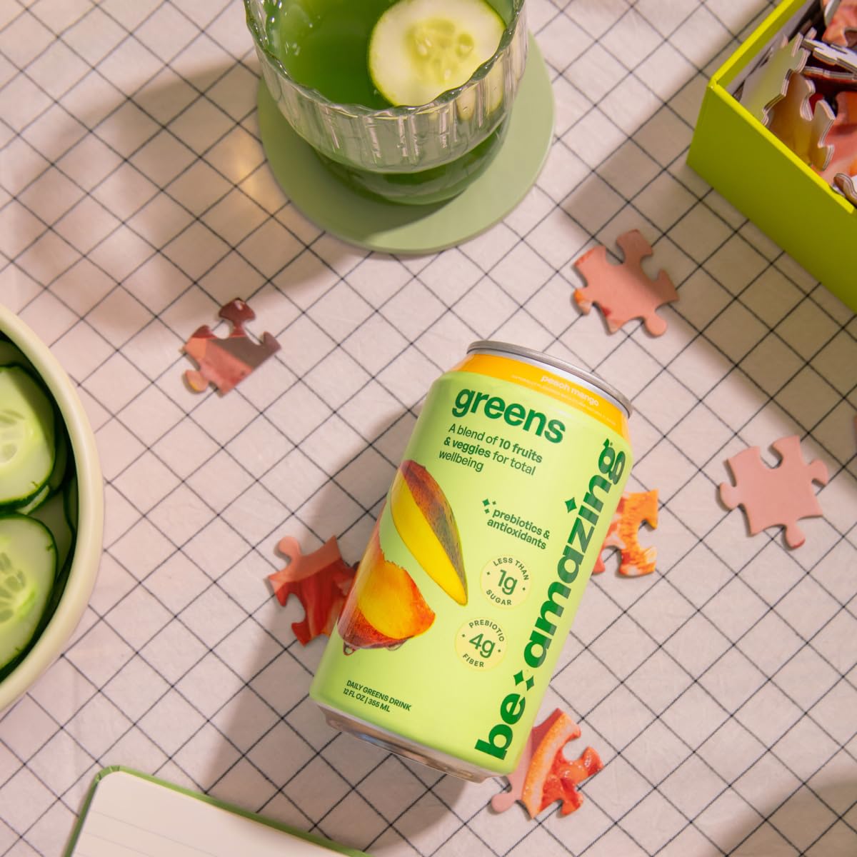 BE AMAZING Peach Mango Greens Drink - 10 Organic Fruits & Veggies, 12 oz (Pack of 8), Low Sugar, Vegan, Gluten Free, 25 Calories