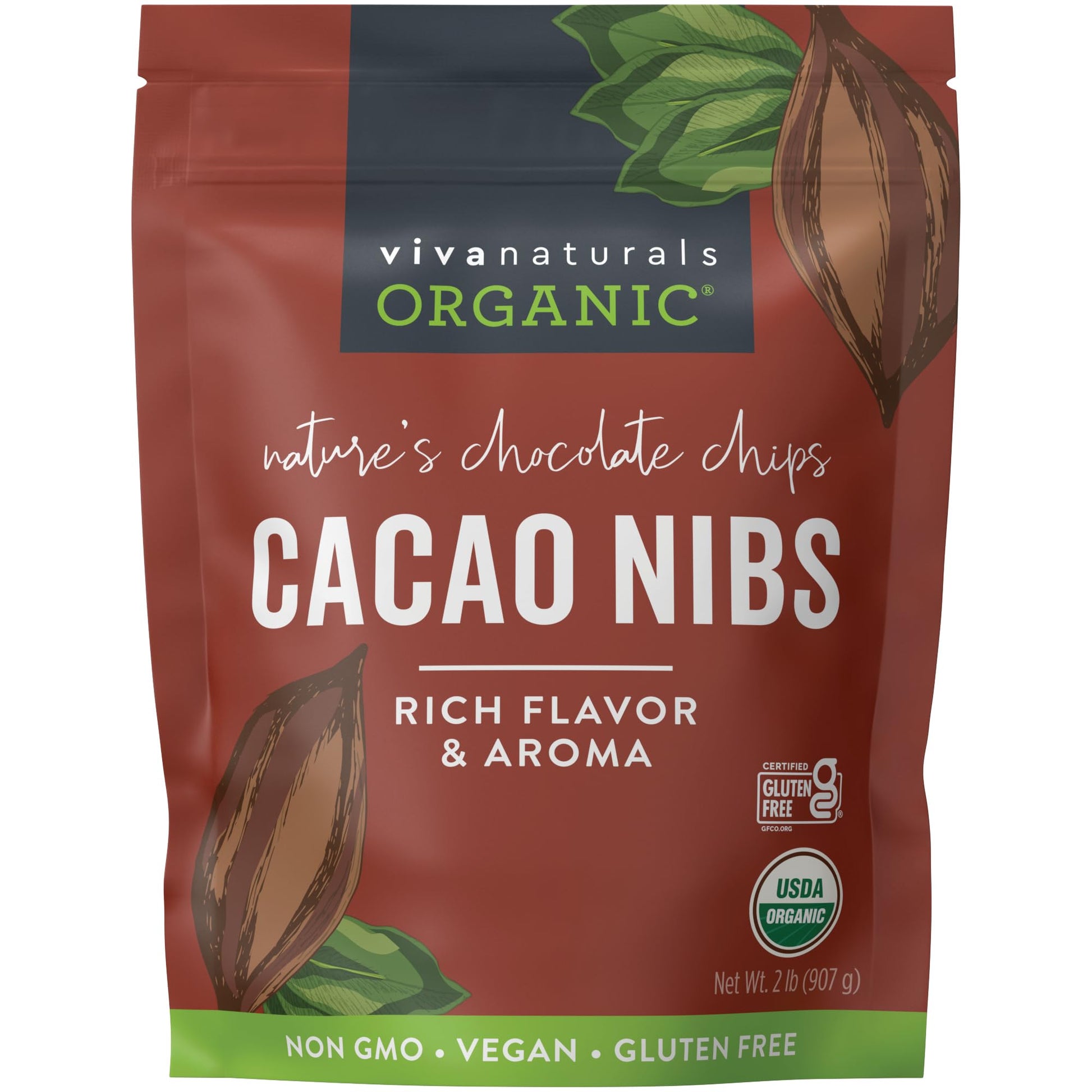 Viva Naturals Organic Cacao Nibs, 2 Lb - Certified Keto And Vegan Superfood, Perfect For Gluten Free Baking And Smoothie Topper,