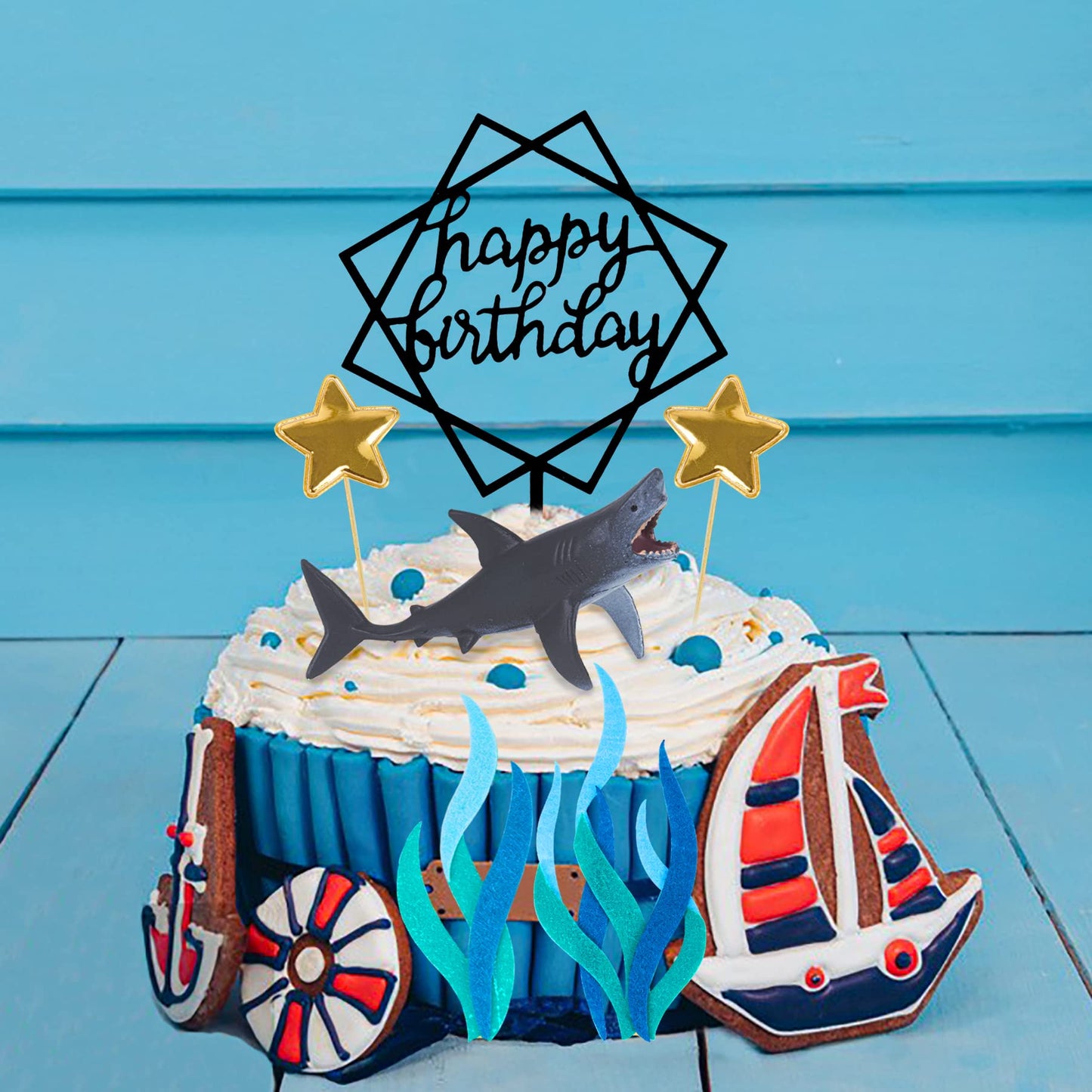 BANBALLON Shark Cake Topper Set - 9 Vibrant Shark Figurines for Kids Baby Shower Ocean Theme Birthday Party