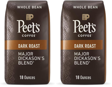 Peets Coffee, Dark Roast Whole Bean Coffee - Major Dickasons Blend 36 Ounces (2 Bags of 18 Ounces)