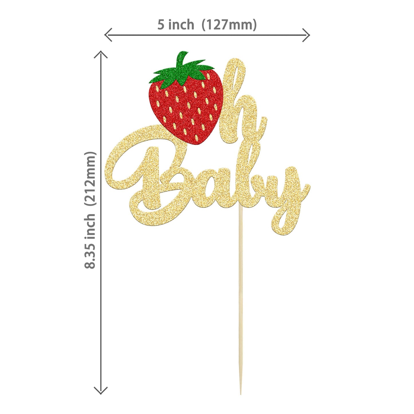 1Pc Strawberry Oh Baby Cake Topper Glitter Fruit Theme Babyshower Strawberry Cake Decoration For Gender Reveal Baby Shower Kids
