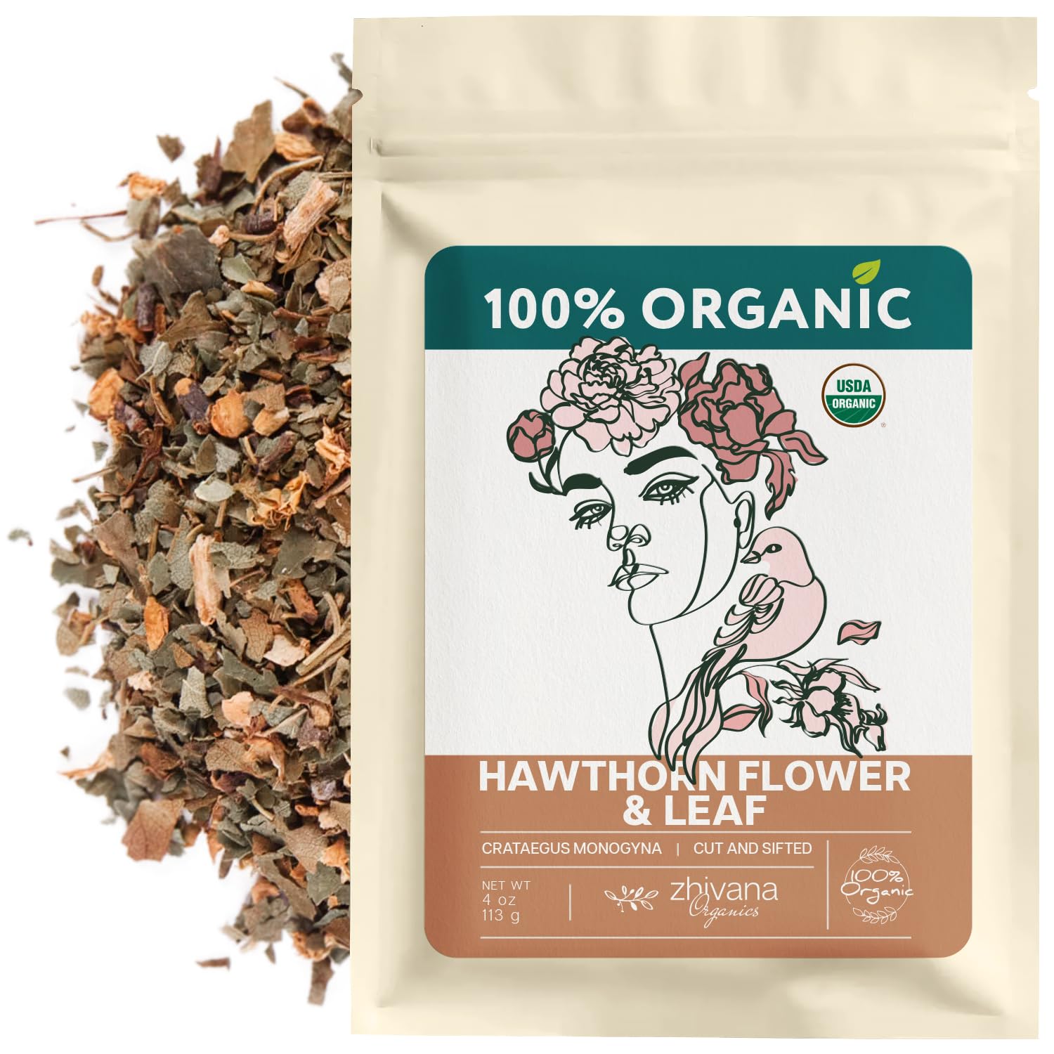 Hawthorn Leaf & Flower Tea Organic (4oz.) - Loose Hawthorne Tea for Blood Pressure Balance, Cardiovascular Health, Heart Support