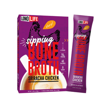 Lonolife Sriracha Chicken Bone Broth Powder Mix | 10G Protein | Collagen-Rich, Keto & Paleo Friendly | Natural Ingredients | 4 P