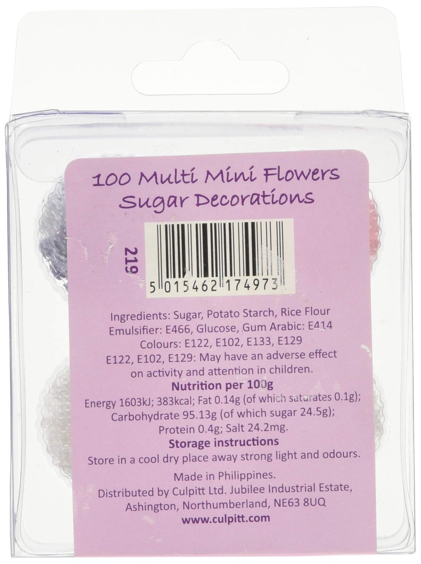 Culpitt Mini Flowers Assorted Sugar Pipings, 6Mm And 10Mm Sugar Paste Flowers With Royal Icing Centre, Decoration For Cupcakes A