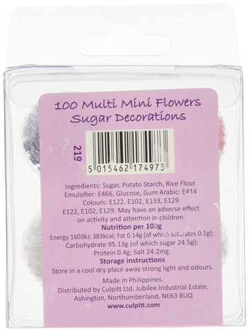 Culpitt Mini Flowers Assorted Sugar Pipings, 6Mm And 10Mm Sugar Paste Flowers With Royal Icing Centre, Decoration For Cupcakes A