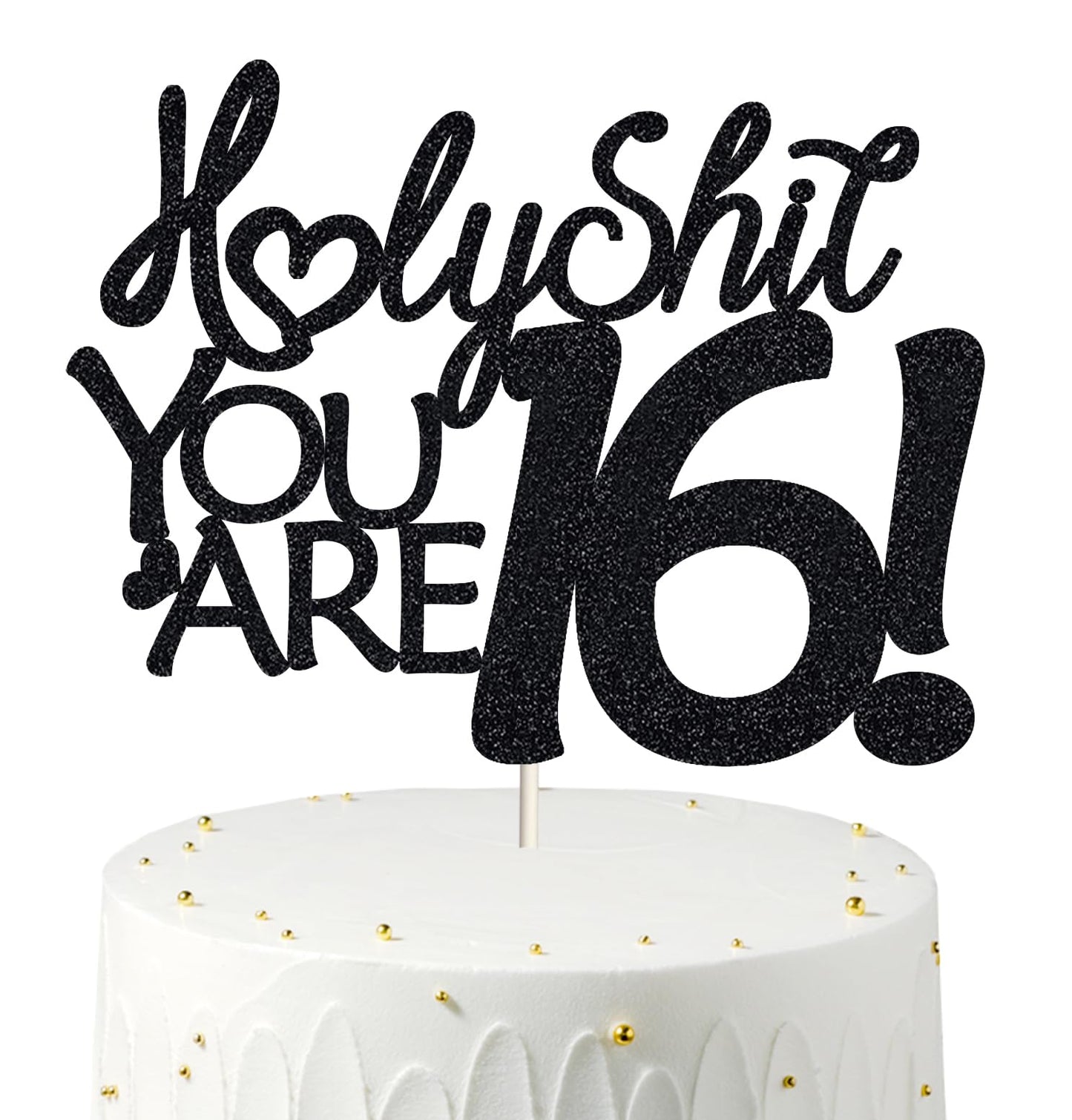Happy 16Th Birthday Cake Topper Funny 16Th Birthday Decorations For Teens 16 Birthday Cake Toppers-Black Glitter Boys 16Th Birth