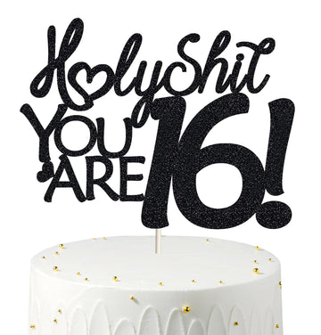 Happy 16Th Birthday Cake Topper Funny 16Th Birthday Decorations For Teens 16 Birthday Cake Toppers-Black Glitter Boys 16Th Birth