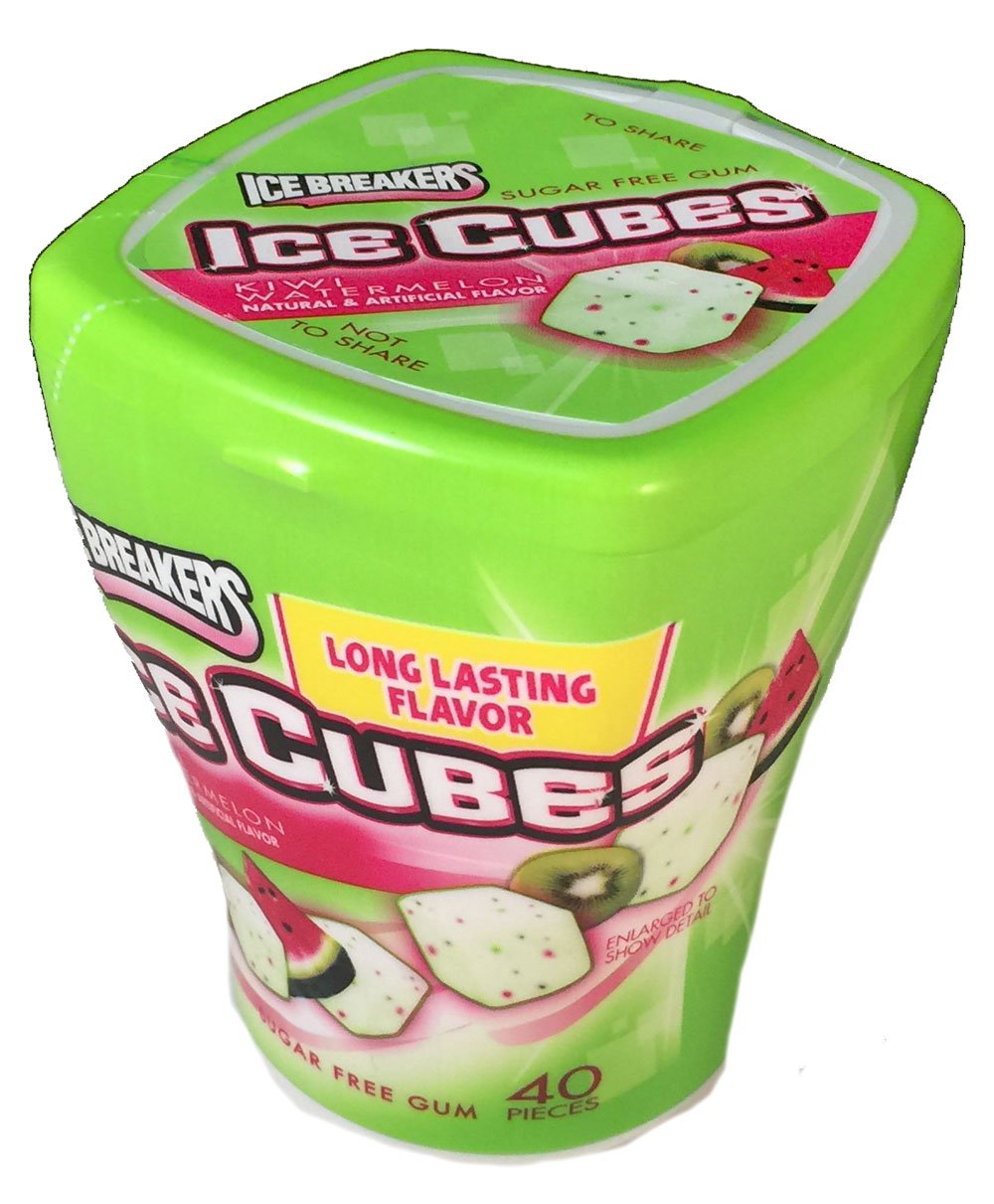 Ice Breakers Ice Cubes Sugar Free Gum, Kiwi Watermelon, 40-Piece Container 4 Pack