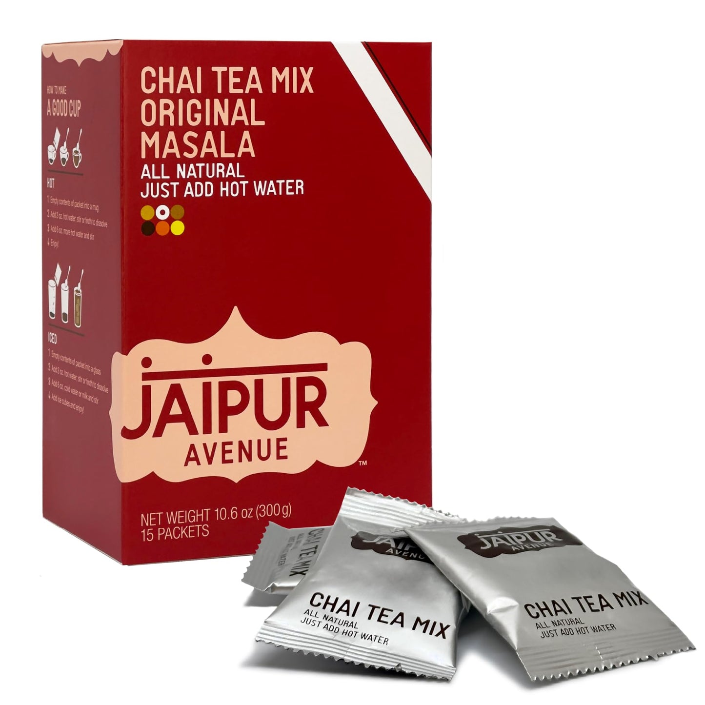 Jaipur Avenue Masala Chai Tea Mix Crafted with All-Natural Assam Black Tea, Masala, Cane Sugar, and Premium Dry Milk - Preservat