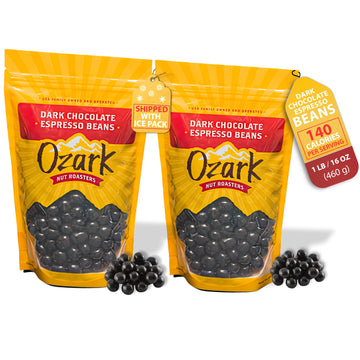 Ozark Nut Roasters  Dark Chocolate Espresso Beans  Coffee-Flavored Snacks  World-Class Gourmet Candied Nuts  16 Oz  Pack Of 2