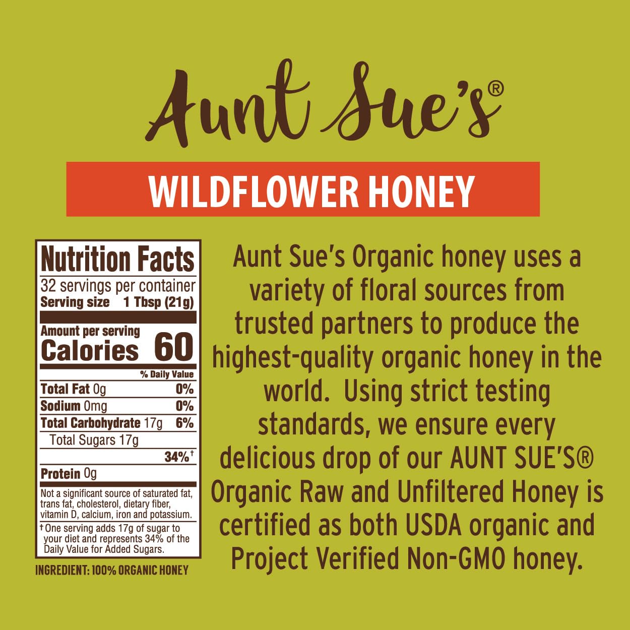 Aunt Sue'S Raw & Unfiltered Organic Honey, 16 Ounce (1 Lb) From Brazil, Strained Pure Honey