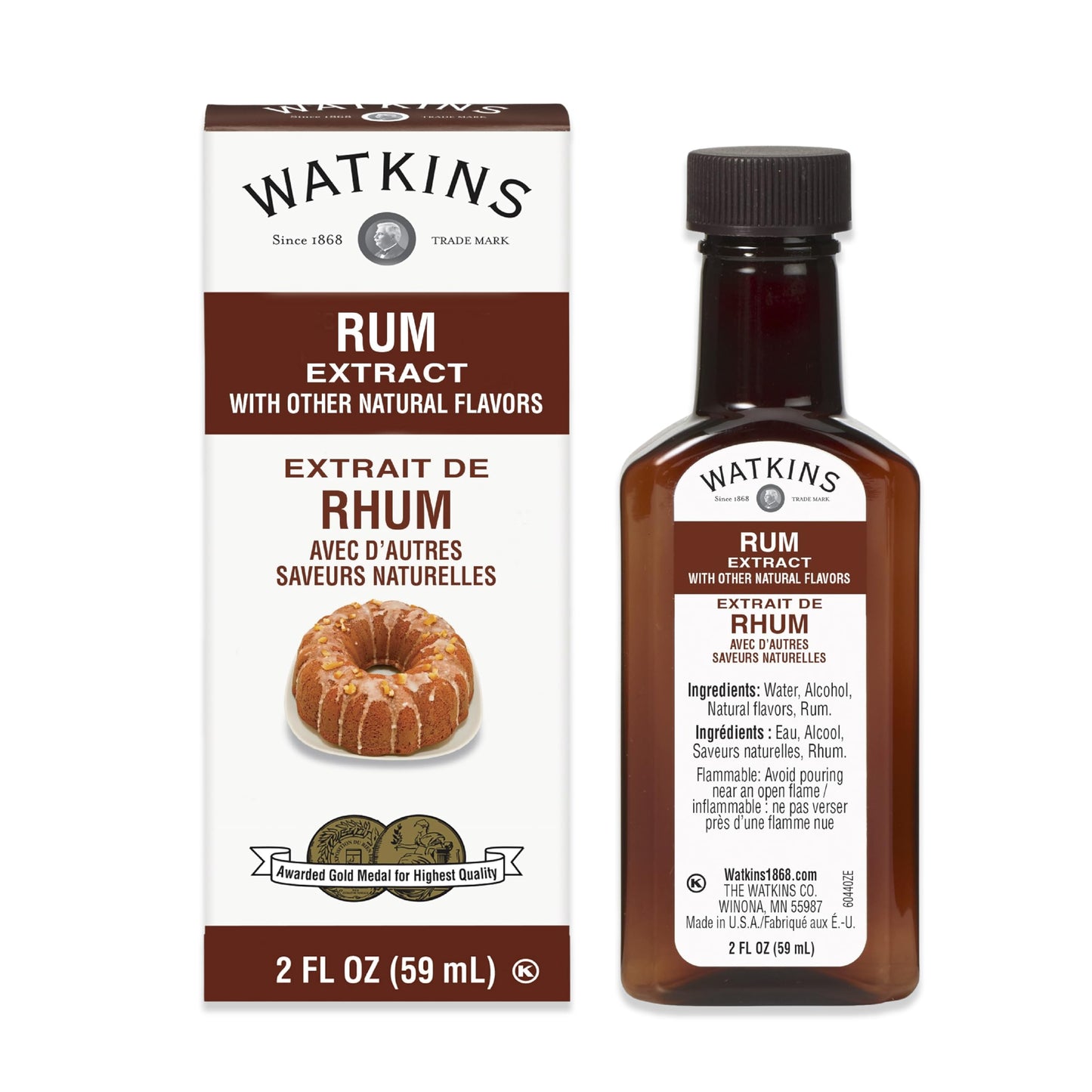 Watkins Rum Extract, Natural Flavors, 2 oz Bottles, Pack of 6, Brown, Model 60440