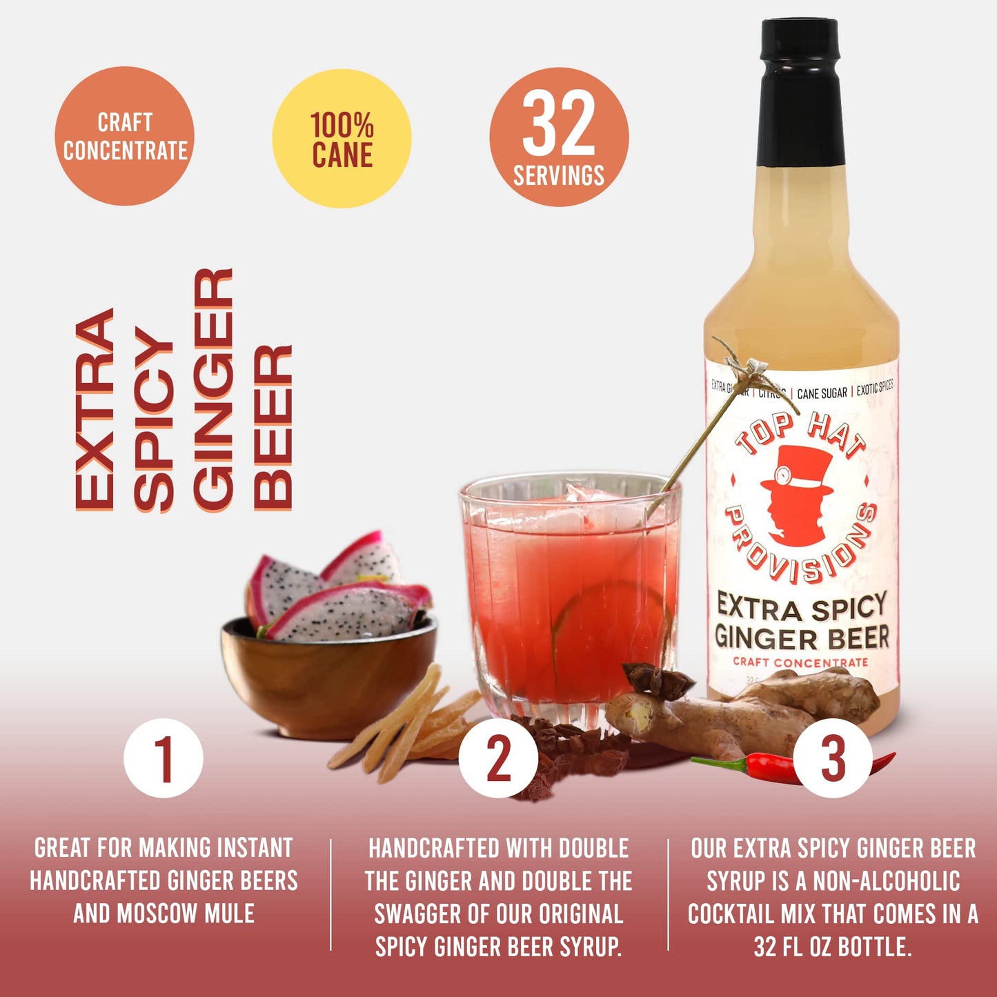 Top Hat Provisions Ginger malt-inspired Syrup - Extra Spicy - 32 Fl Oz Bottle - Moscow Mule Mix