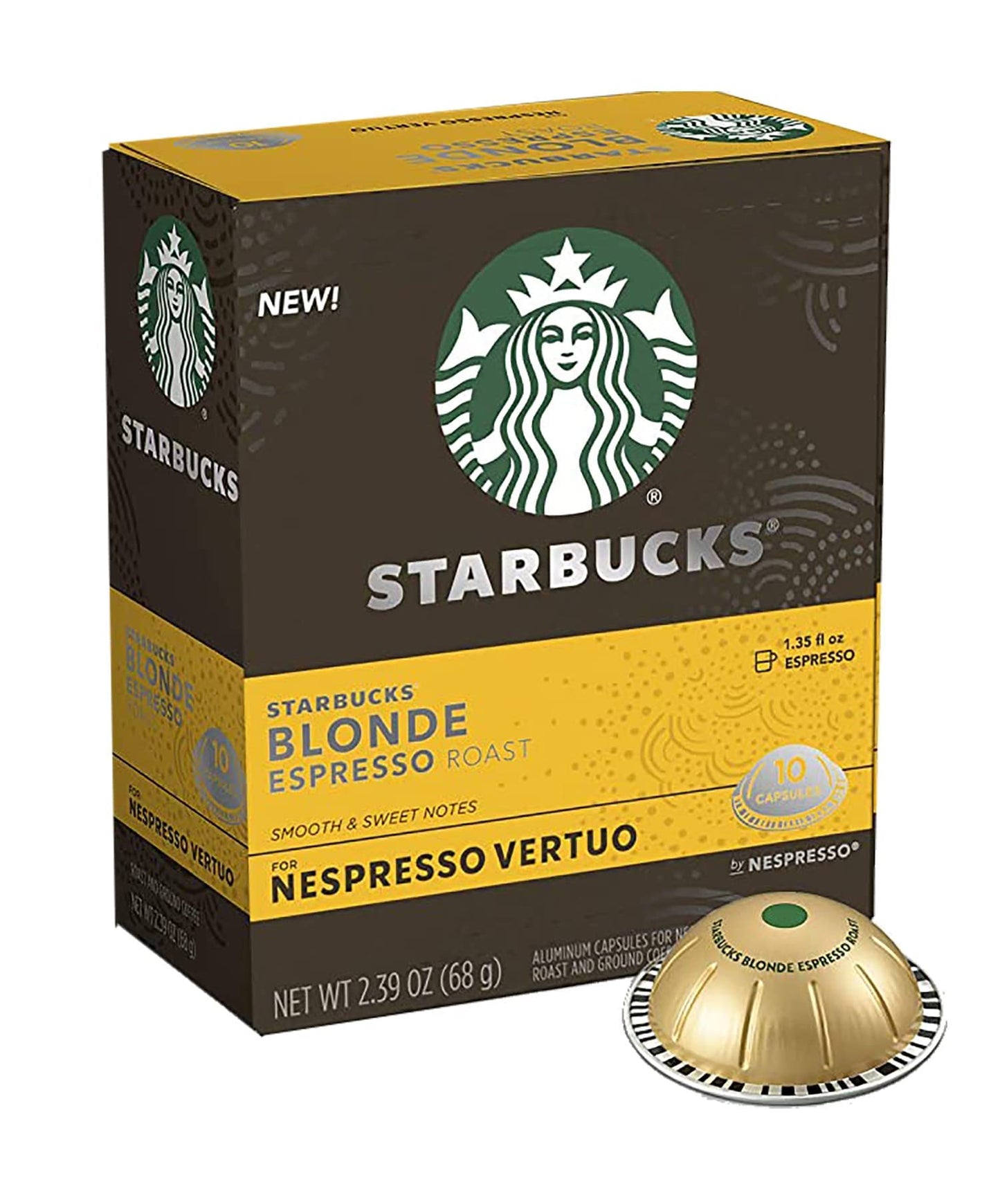 Starbucks Blonde Espresso Roast Capsules, Nespresso Vertuo Compatible, 10 Count