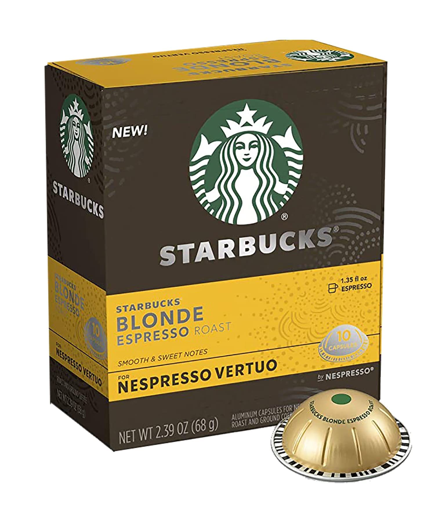 Starbucks Blonde Espresso Roast Capsules, Nespresso Vertuo Compatible, 10 Count