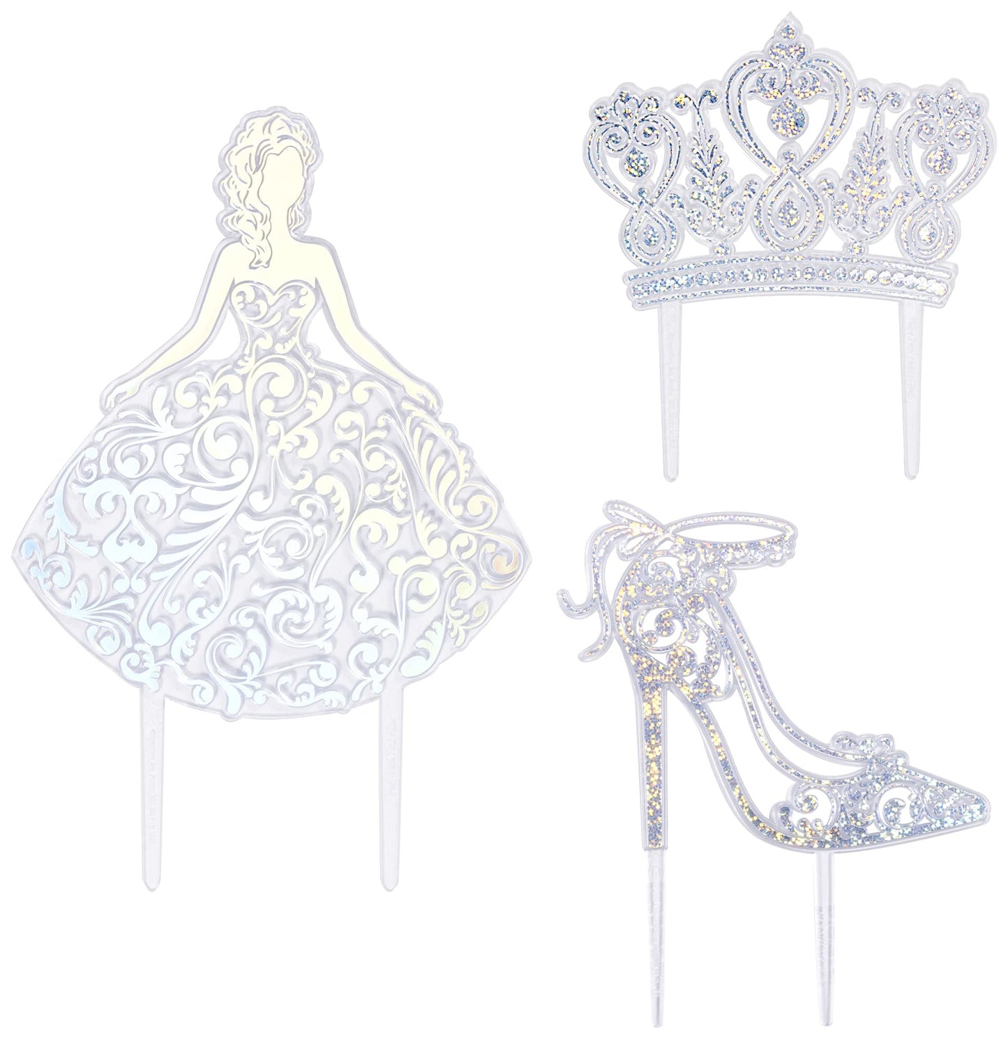 Decopac Quinceanera Cake Topper, Glitter Cake Topper, Silver Cake Decoration, 3 Piece Set